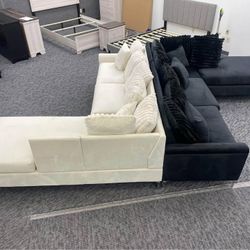 Brand New Black L Shape Velvet Sofa With Cushions $625