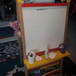 Kids Easel . Drawing Paper. Chalk Board And Dry Erase Board