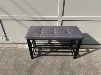 Tufted Entryway Bench with Metal Shoe Rack