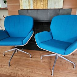 Pair Modern Source Beyond 4 Star Swivel Base Wood Back Chairs ($3000 ea New)

