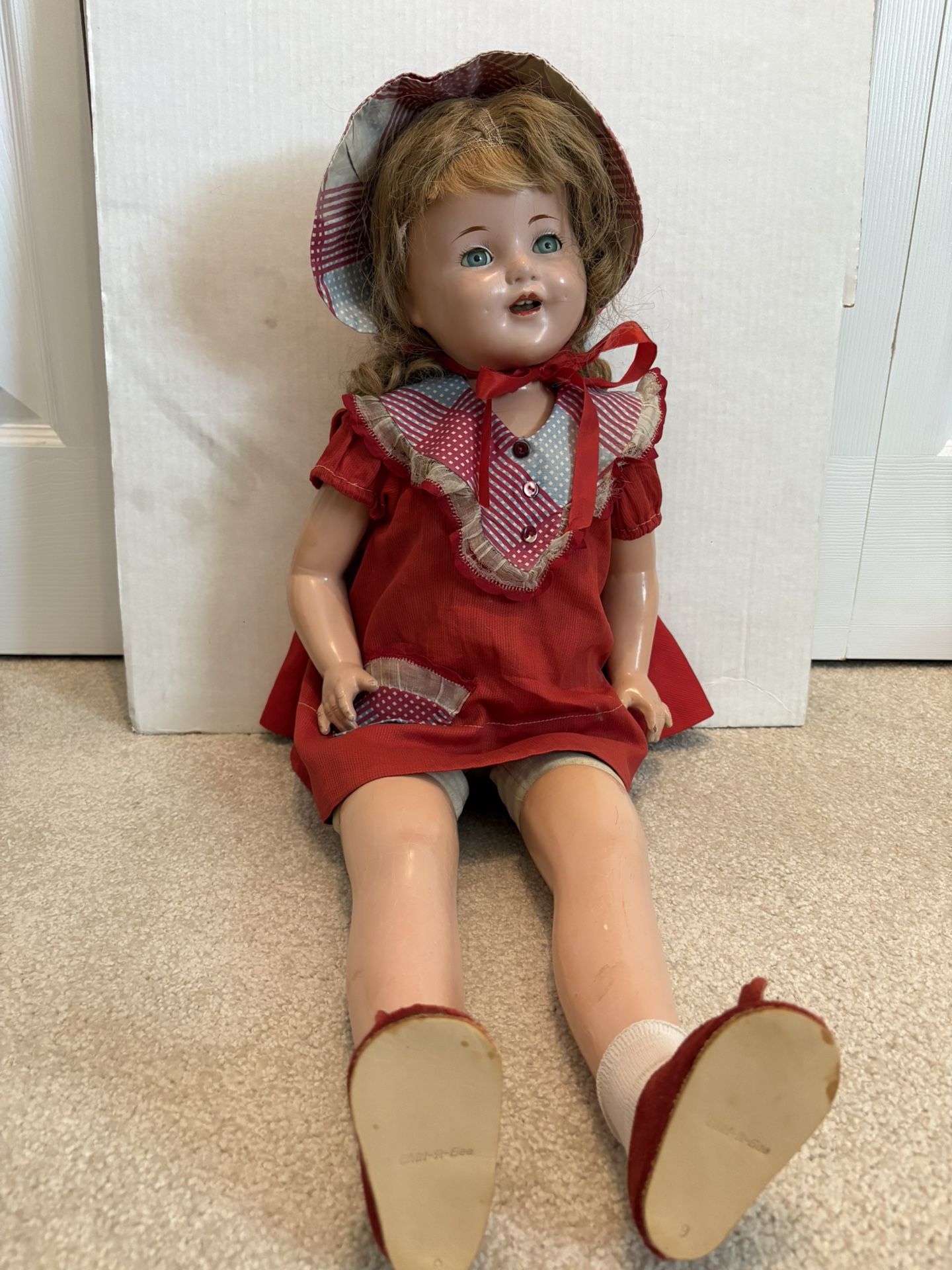 1930s Shirley Temple Composition Doll 26 Inches Sleepy Eyed
