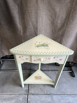 Hand Painted Corner Table with Drawer