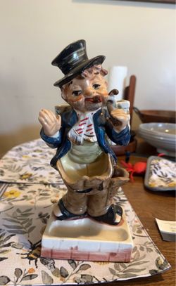 Vintage Ceramic Man Figurine with Ashtray Base