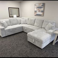 U Shaped Corduroy Sleeper Sectional - Seccional Corduroy En Gris