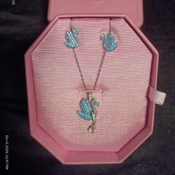 Iconic Blue Swarovski  Swan Pendant &Stud Earring Set.
