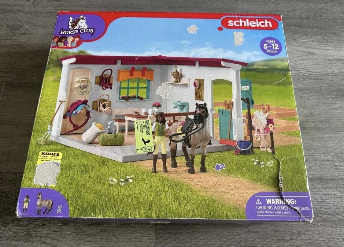 NEW Schleich Horse Club - 85 PC Tack Room Stable Extension Toy Playset with Rider Action Figure, Horse Figurine and Accessories for Girls and Boys - I
