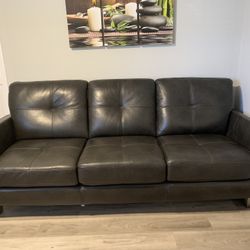 Real grey Leather Couch Like New!