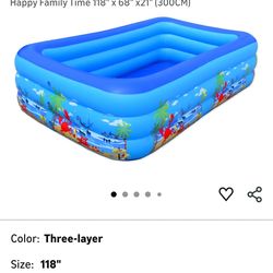 Inflatable Swimming Pool for Adult, Blow Up Pool for Backyard, Garden, Indoor, or Summer Outdoor Paly Water Happy Family Time 118" x 68"x21" (300CM)

