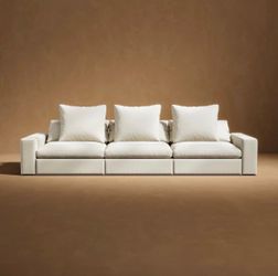 3-Seat White Upholstered Sofa with Cushions