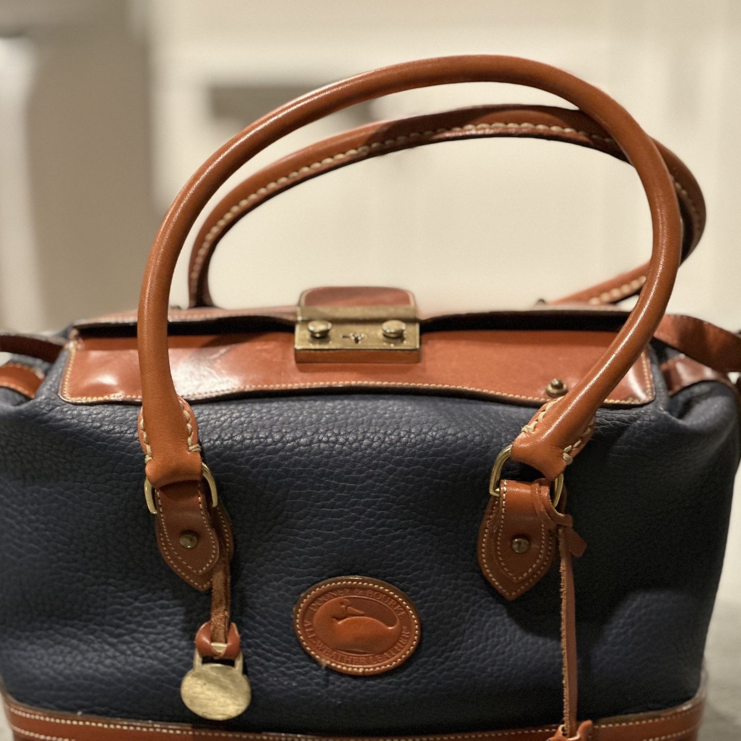 Rare  Blue / Brown Leather Dooney & Burke Tote Purse With Shoulder Strap 