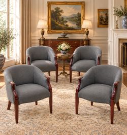 Set of 4 Grey Upholstered Barrel Armchairs🌷