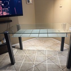 ✨ Modern Glass Dining Table – Grey & Chrome – 63” Long – $550 OBO ✨