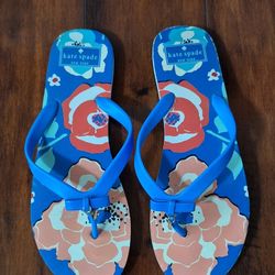 Kate Spade Women’s Blue Orange Floral Flip Flops Size 10