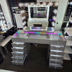 Brand New Vanity XL 13 Drawers RGB Light & LED Light Inside Drawers XL Hollywood Mirror W Bluetooth Speaker $799 