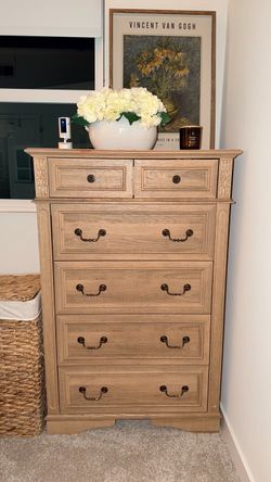 Tall Wood Dresser with Brass Hardware