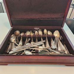 Antique Silver Plated Silverware In Antique Box