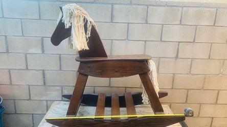 Wooden Rocking Horse with Yarn Mane