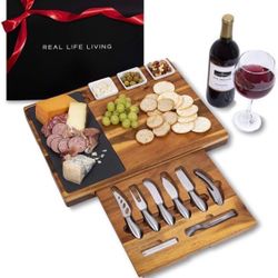 Extra Large Charcuterie Board Set w/ Gift Box - 19-Piece Cheese Board and Knife Set - Wedding & Holiday Gift Platter or House Warming Present - Acacia