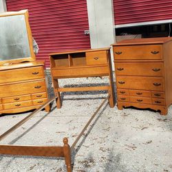 Vintage Maple Bedroom Set- Twin Bed, Chest of Drawers, Dresser with Mirror