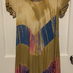 Vintage Tie Dye Embroidered Gauze Dress Size large 