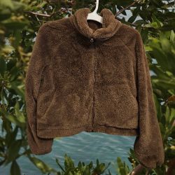 Size Large Brown Teddy Crop Jacket By Lovetree