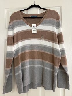 Karen Scott Striped V-Neck Pullover Sweater XXL