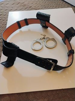 Black Leather Police/Security Guard Belt With Accessories XL W38-44"