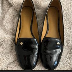 Tory Burch black patent leather loafers