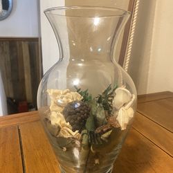 11” Vase Decorated w/ Pinecones Flowers Potpourri
