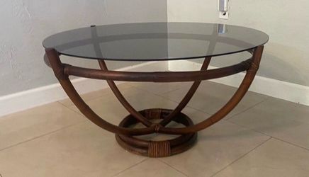MidCentury Bamboo and Glass Round Coffee Table
