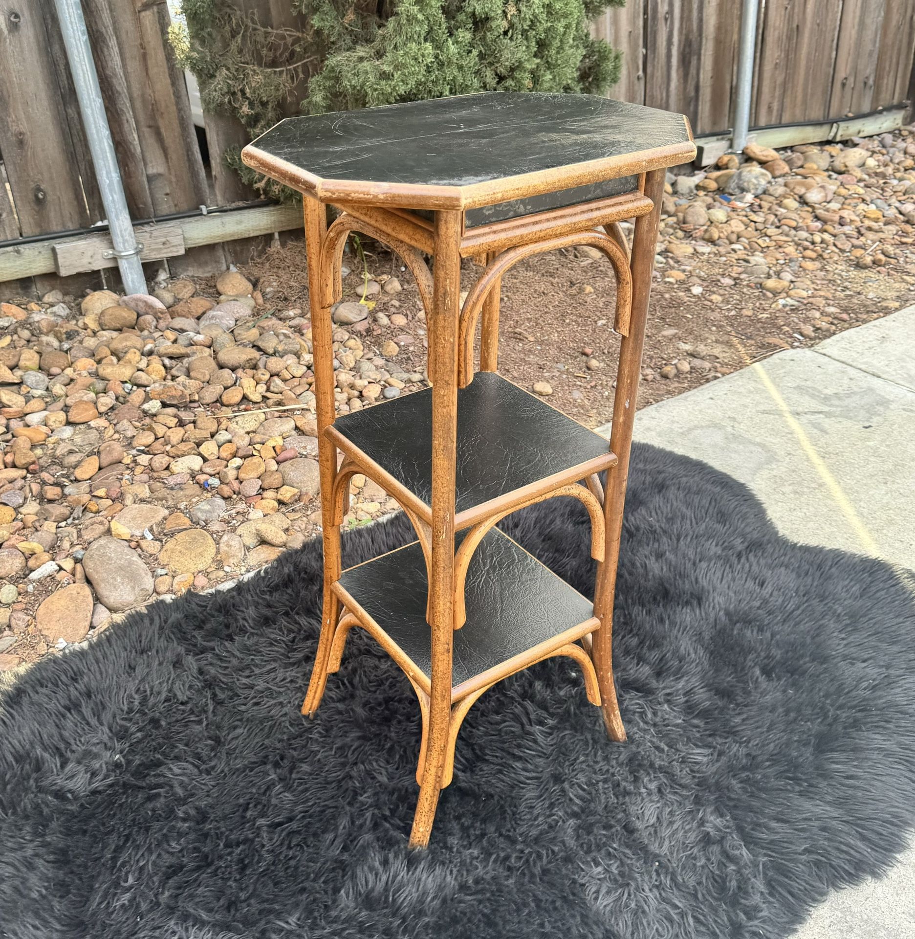 Mid Century Vintage Faux Bamboo Wood 3-Tier Cabinet Shelf Plant Stand