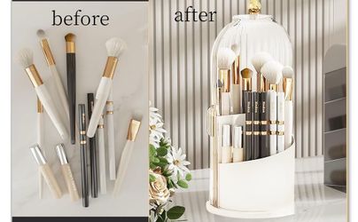 Rotating Makeup Brush Holder with Dustproof Lid