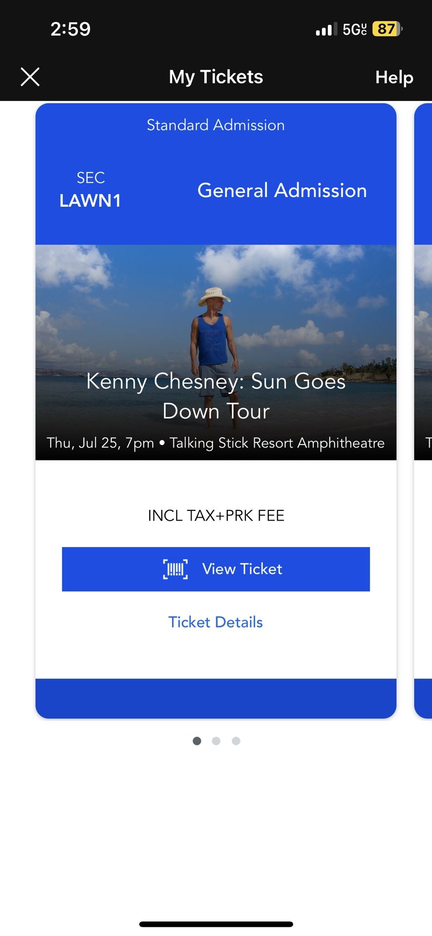 Kenny Chesney Lawn Ticket