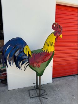 GIANT 5 Ft Tall Rooster Metal Statue Garden Art Yard Chicken