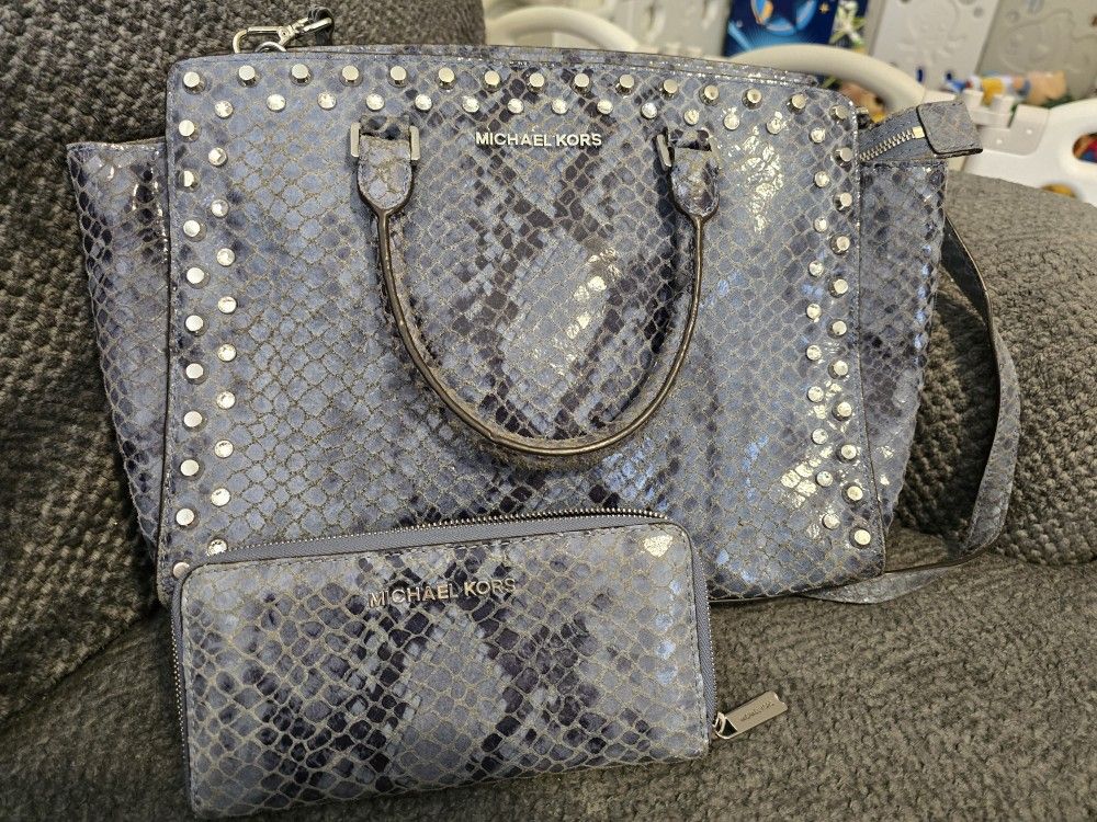 Michael Kors Blue Snake Print Handbag & Wallet