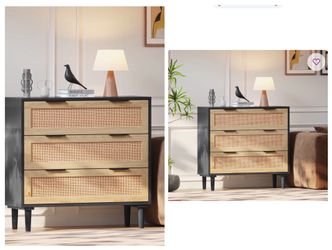 NEW 3 Drawer Rattan Dresser, Natural Rattan Closet Dresser with 3 Drawers (SET OF 2)