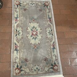Vintage Chinese Art Deco Aubusson Floral Hand Knotted Wool Area Rug