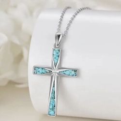 TURQUOISE CROSS ON STAINLESS STEEL WITH CHAIN