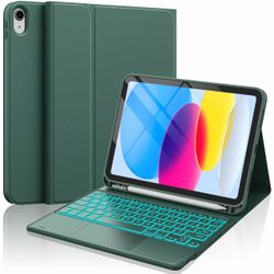 CHESONA Keyboard Case for iPad 11th/10th Gen – Green Backlit Keyboard