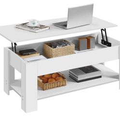 Lift Top Coffee Table with Hidden Compartment and Storage Shelf, Rising Tabletop Dining Table for Living Room Reception Room, 47.5in L, White