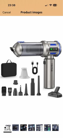 Yomile Mini Vacuum Cleaner, 2 in 1 27000PA Brushless Car Vacuum Air Duster 9000mAh Battery Air Blower Handheld Vacuum for Car,Office and Home