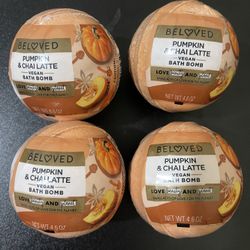 Lot Of 4 BELOVED Bath Bombs Pumpkin Chai Latte Vegan Love Beauty Planet 