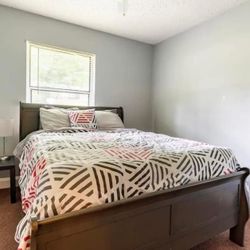 Queen Bed Mattress & Gray Frame 