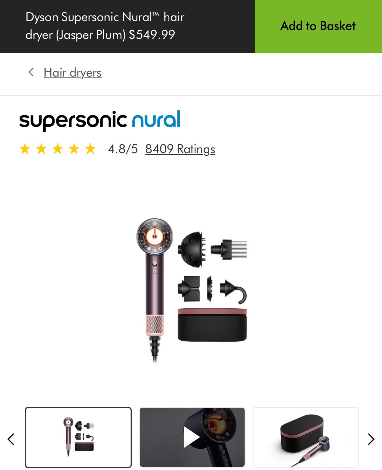 Sealed- Dyson Supersonic Nural Hair Dryer- Jasper Plum