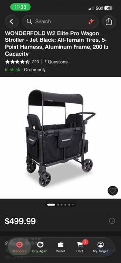 WonderFold W2 Elite Pro Wagon Stroller – Jet Black