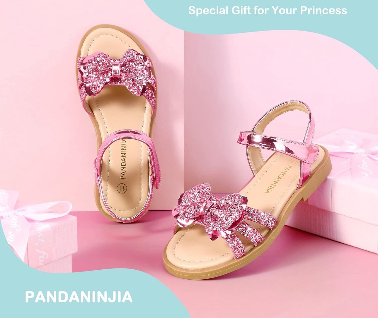 Sandals Open Toe Princess Bow Girls Flats Size 2