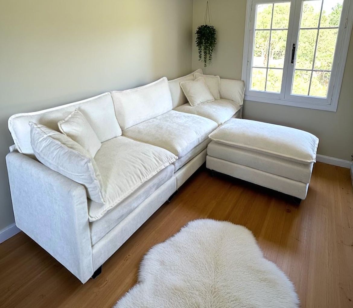 High End Cream Colored Couch With Matching Ottoman 