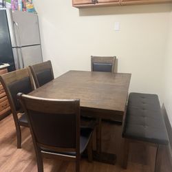 6- Piece Extendable Dining Table Set - Dark Brown