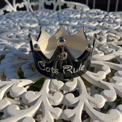  Black Crown Dish For Cats  “Cats Rule” Very Cute.