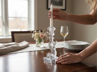 Crystal Glass Dolphin Taper Candle Holder